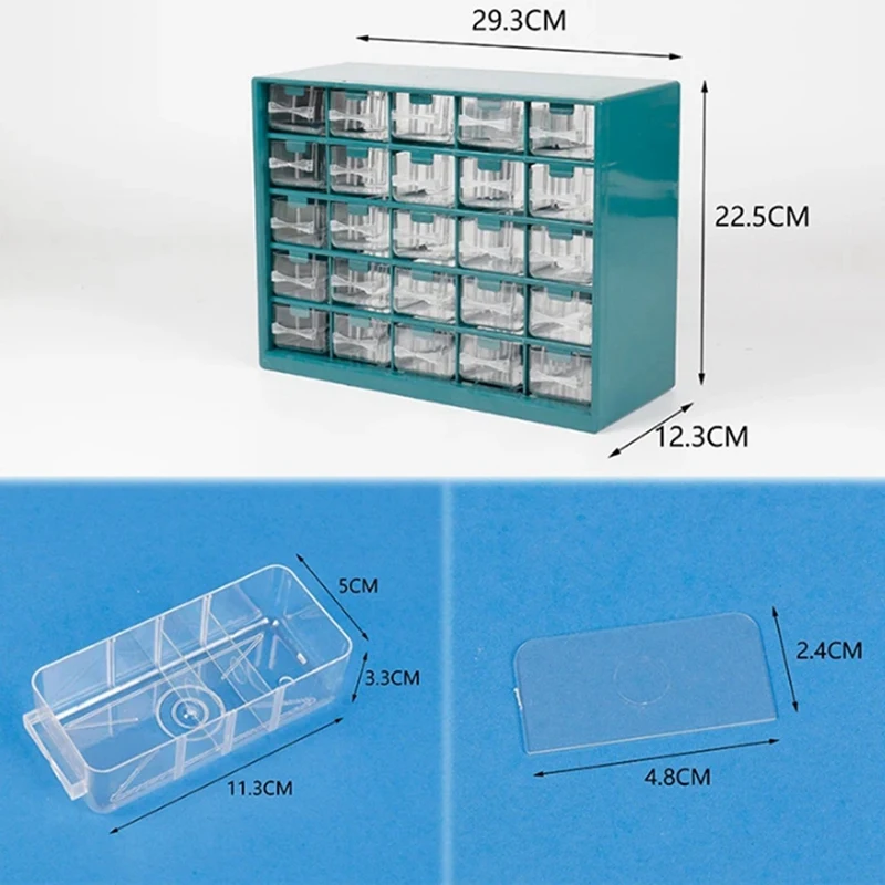 Armario de almacenamiento con cajones transparente combinado, caja de piezas verdes desmontable, caja de clasificación de Hardware, duradera, fácil de instalar, 25 uds.