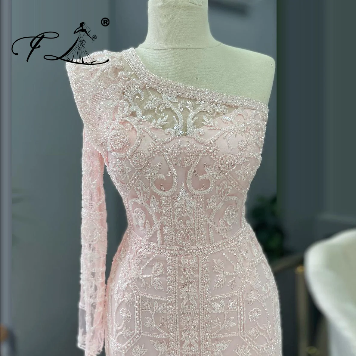 Personalizado árabe rosa bainha um ombro frisado vestido de noite de luxo vestido feminino festa de casamento فسات intellimavera