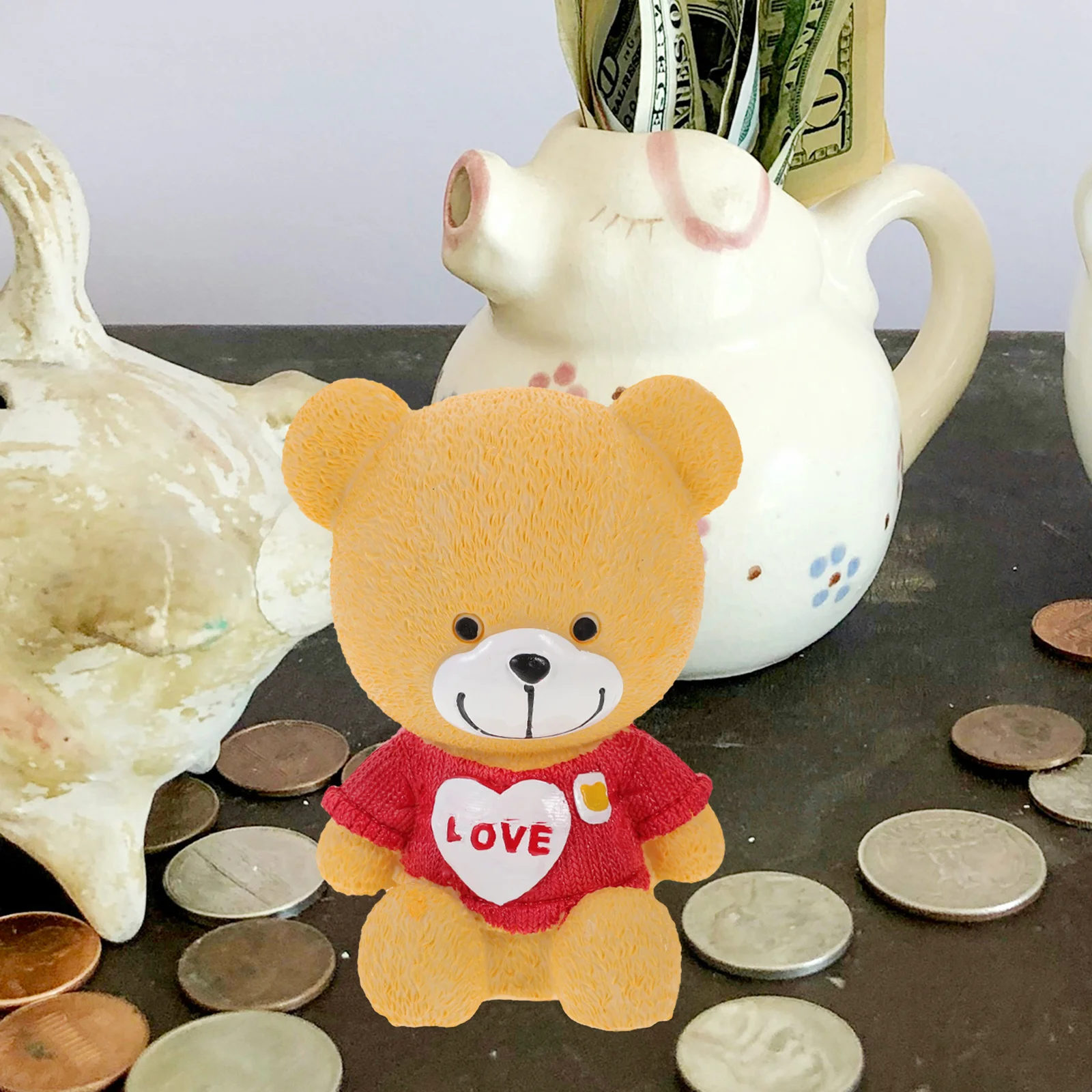 

Lovely Bear Shaped Resin Piggy Bank Stable Coin Saving Pot Decorative Money Pot Desktop Ornament for Kids Girls Christmas