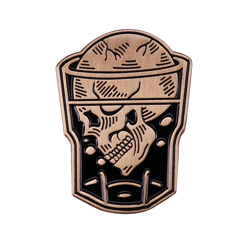 Whiskey Skull Enamel Pin American Traditional Lapel Pins Cocktail Skulls Drink Badge Goth Gothic Witchy Halloween Spooky Decor