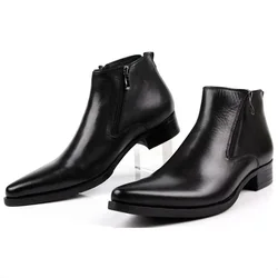 Large size EUR46 fashion black / brow tan / blue mens ankle boots dress shoes genuine leather pointed toe man business shoes