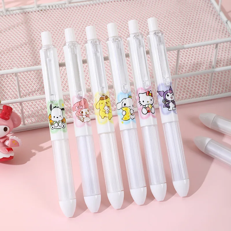 6 pcs/box Kawaii Kuromi Press Gel Pens For Writing Cute Sanrio Melody 0.5mm Black Ink Neutral Pen Office School Supplies Zakka