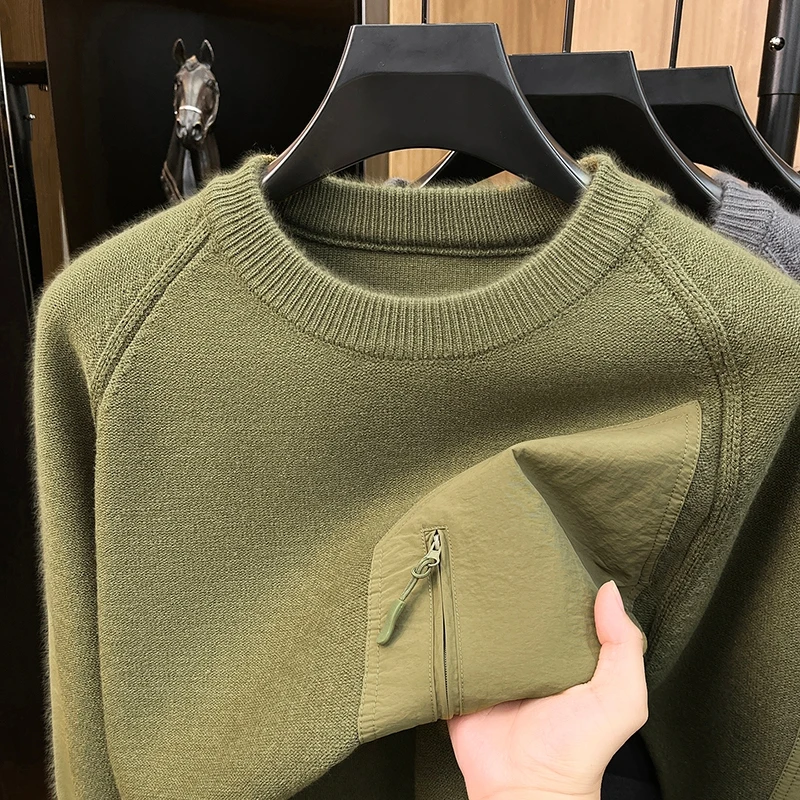 Personality patchwork design knitted men's sweater autumn new high quality soft comfort youth fashion casual round neck pullover