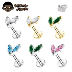 ASTM F136 Titanium Piercing Single Tiny Marquise CZ Internally Threaded Flat Back Labret Helix Tragus Piercing Labret Pierced