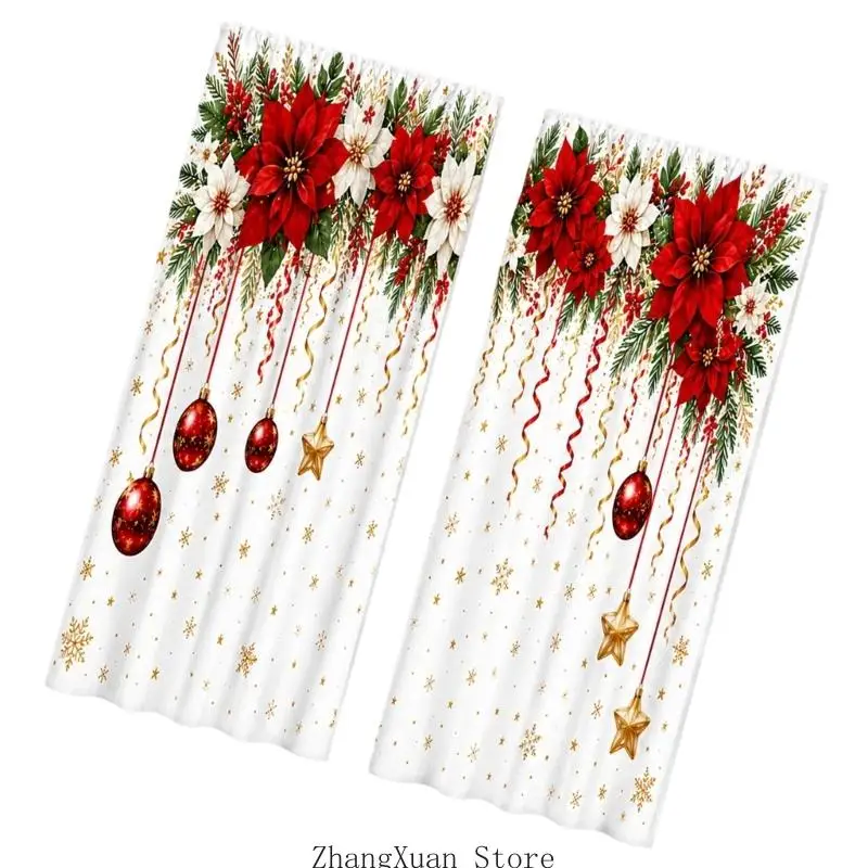 Festliches Vorhang-Set mit 2 weihnachtlichen Fensterpaneelen aus Polyester mit Sichtschutz für Arbeits- und Heimbürodekorationen – Detail 8