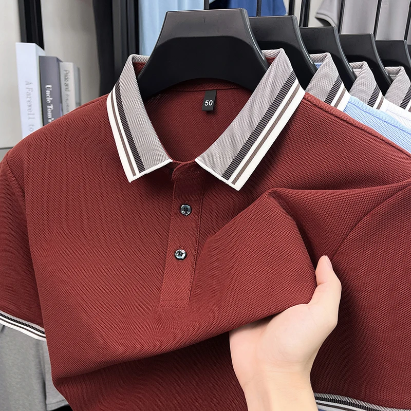 

High quality 100% cotton short sleeve polo shirt men's fashion striped lapel summer luxury new comfort breathable casual T-shirt