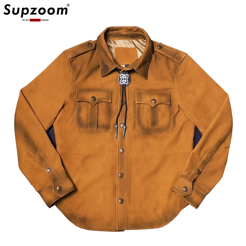 

Supzoom New Arrival Autumn And Winter Lapel Velvet Loose Casual Retro Horsehide Leather Bf Style Handsome Warm Jackets Men Coat