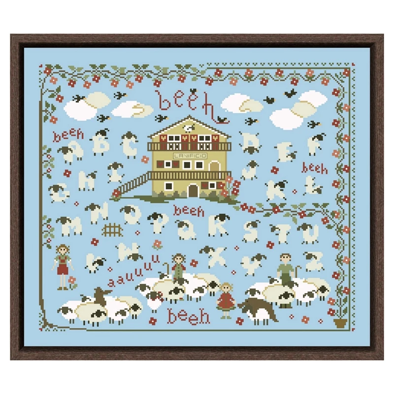 Sheep pasture cross stitch kit cartoon pattern design 18ct 14ct 11ct skyblue canvas embroidery DIY