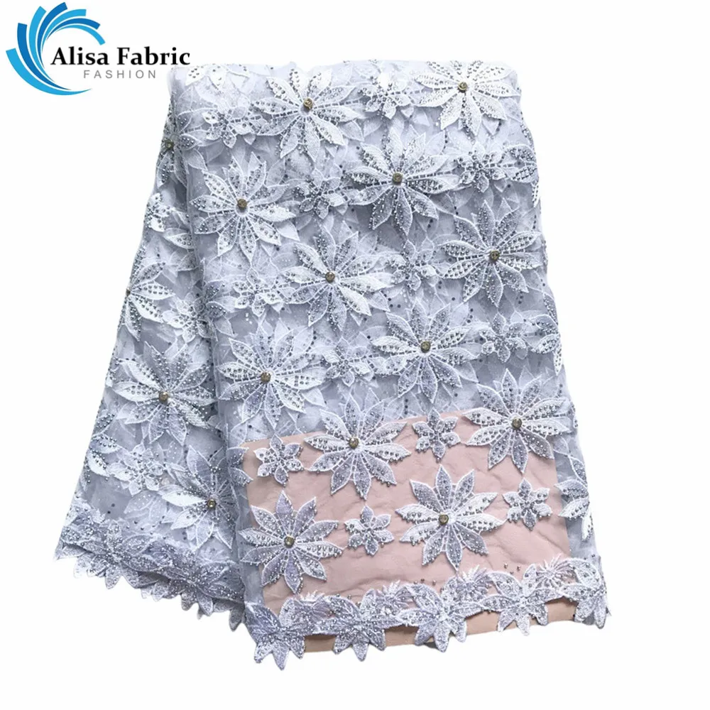 

Heavy Luxury 2024 High Quality 5 Yards Tulle Lace Fabric With Stones French Tulle Dress Material For Nigerian Bridal