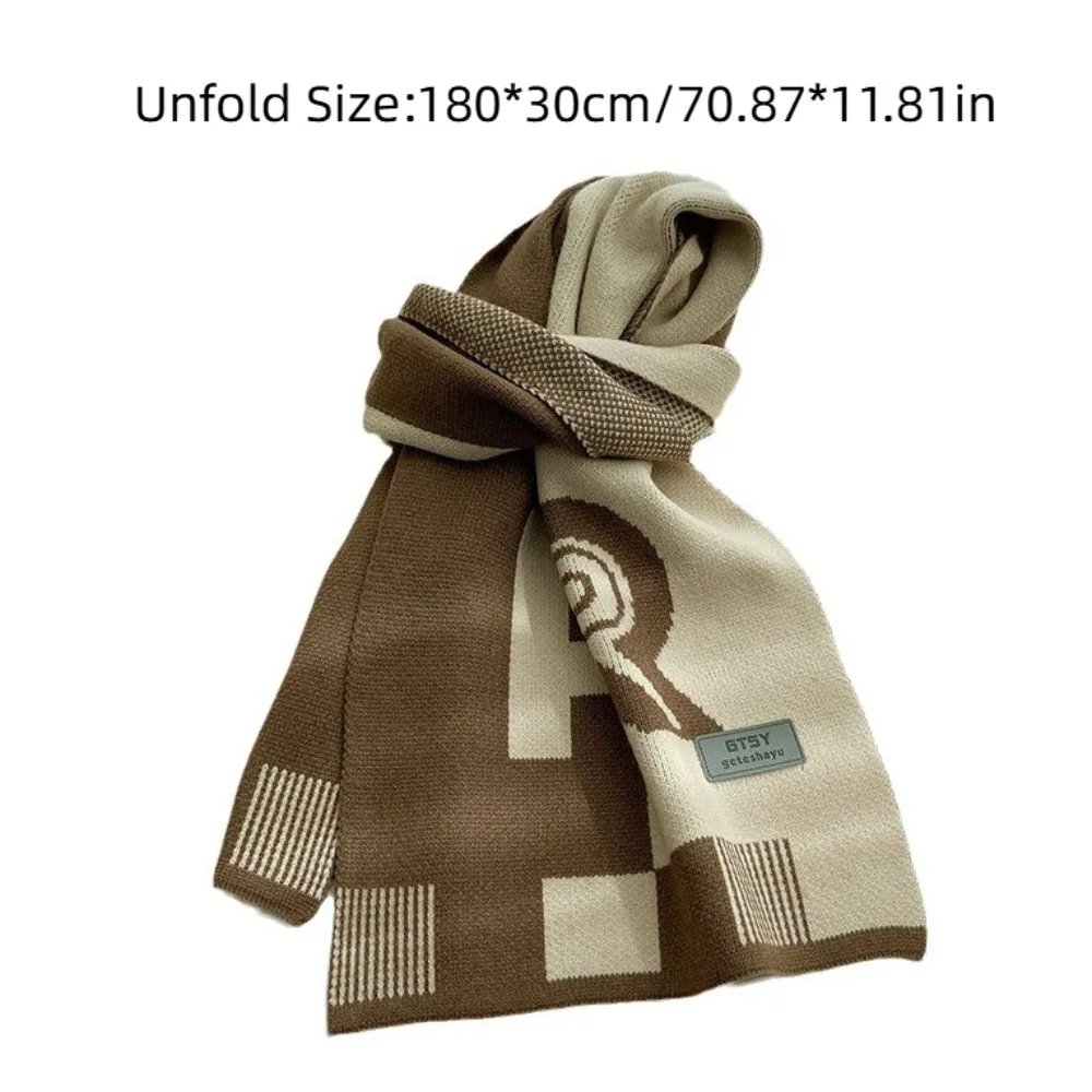 Duży akrylowy szal z blokami kolorów, ciepły, miękki, dziergany w kształcie litery R, szalik-stola w stylu brytyjskim, gruby szal męski na wiosnę.