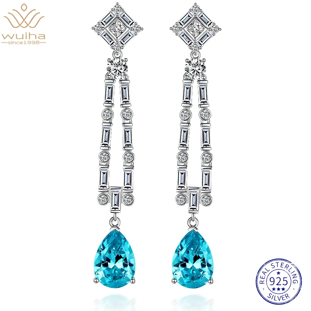 

WUIHA Real 925 Sterling Silver Pear 10CT Fancy Vivid Aquamarine Synthetic Moissanite Drop Earrings for Women Gift Drop Shipping