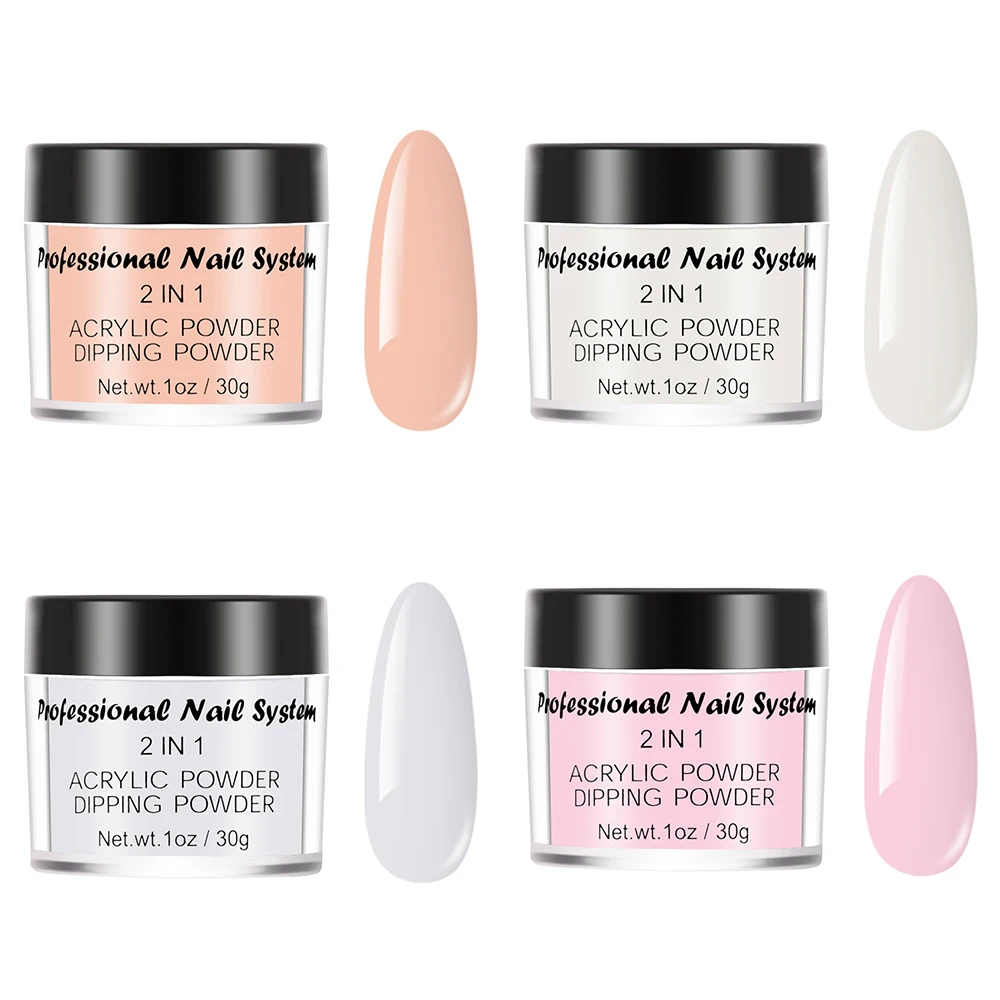 4 ชิ้น/เซ็ต 30g ผงคริสตัลเล็บอุปกรณ์เสริมสีชมพู/สีขาว/Clear/Nude เล็บอะคริลิค/Dipping 3 IN 1 Professional เครื่องมือ * &