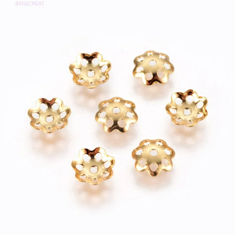 10-50PCS 304 Stainless Steel Bead Caps Multi-Petal Flower Golden 6x1.5mm Hole: 0.8mm For Jewelry Beads Making