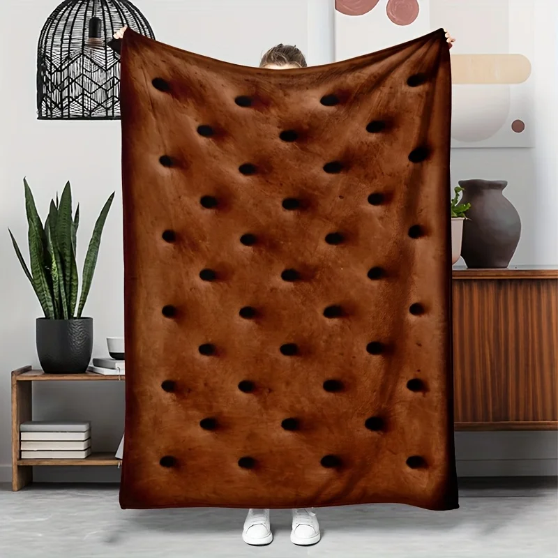 Chocolate Cookie Print Flannel Blanket - Soft Cozy Bedspread for Sofa Bed Travel Warm Bedcovering Gift