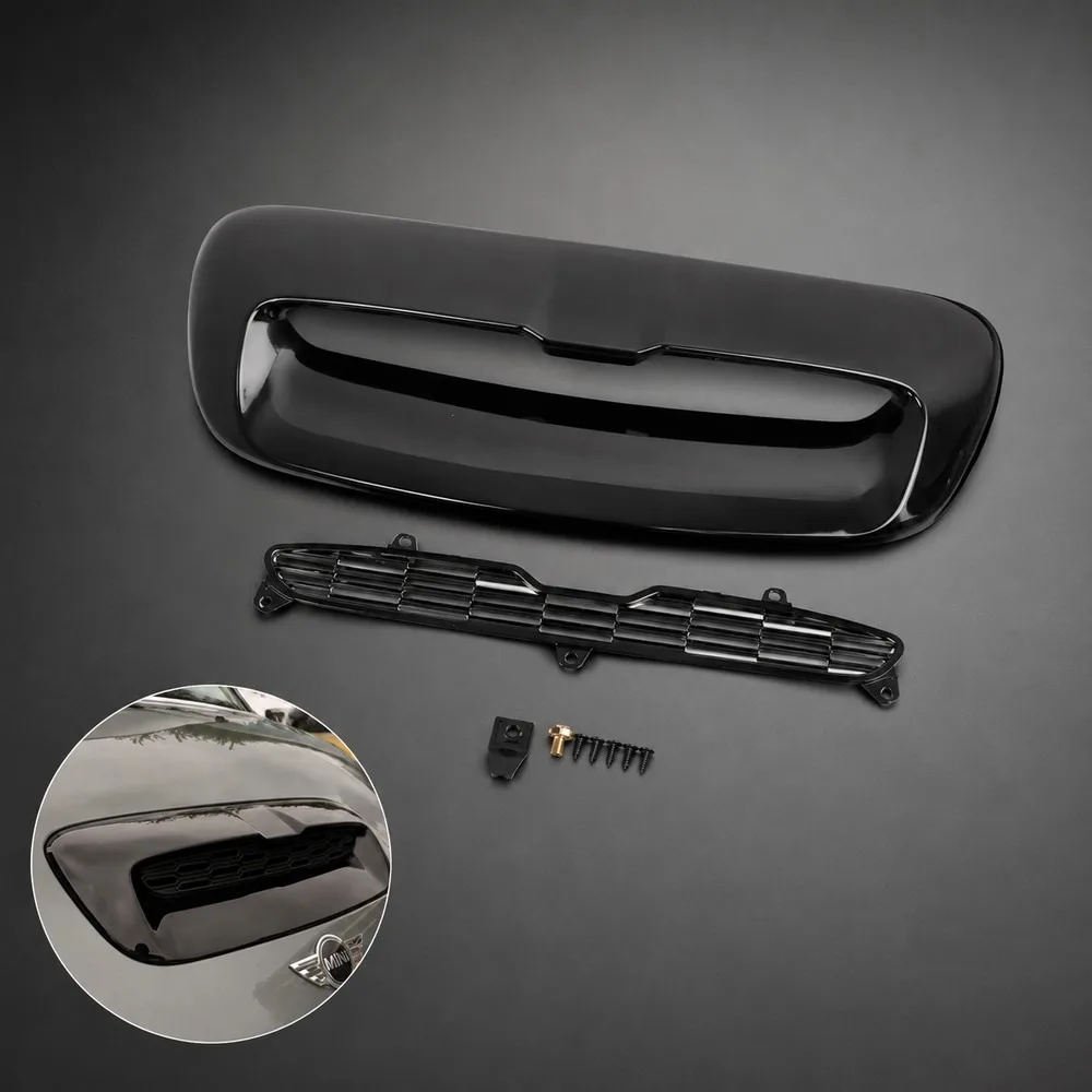 For BMW MINI R55 R56 R57 R58 Hood Scoop Air Intake Grille Vent, Engine Hood Ventilation Cover, Carbon Fiber Style, Direct Fit