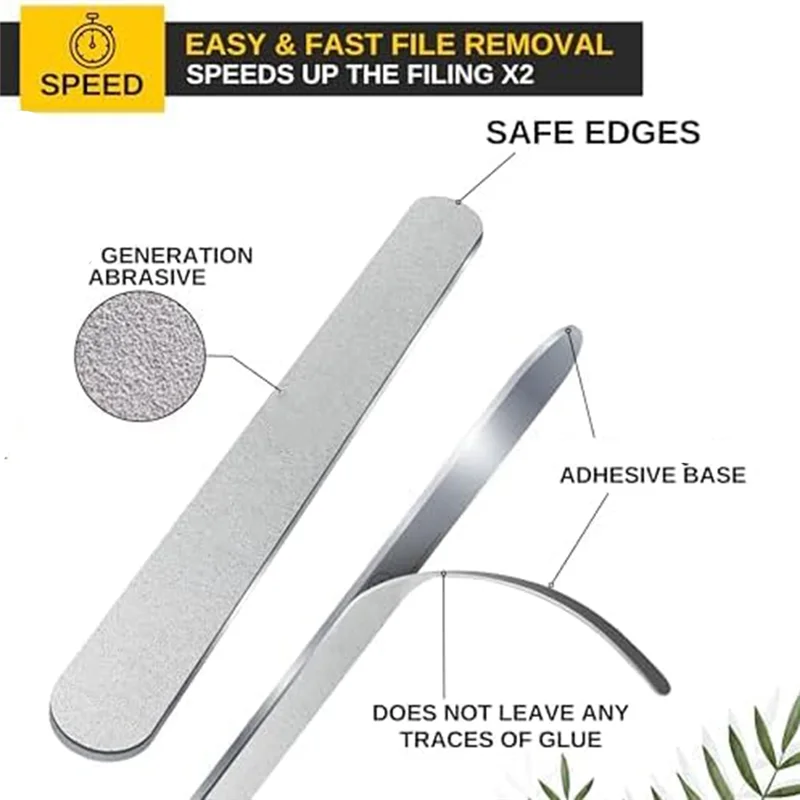 ABUU-Nail File Replaceable Emery Boards, Steel Base For Salon, 50 Pcs + 1 Metal Board Set Reusable Peel And Stick Nail Files
