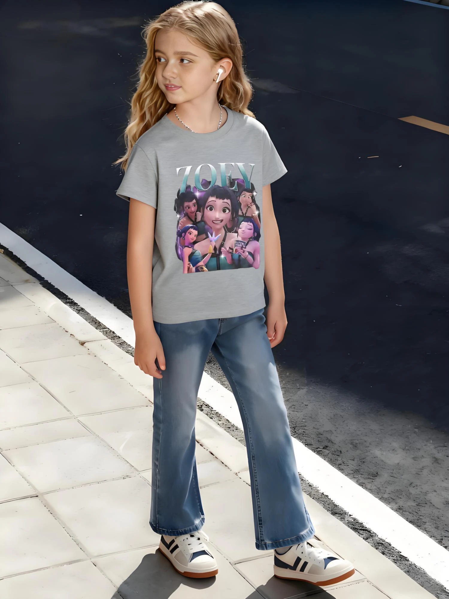 ​ T-shirt in cotone per bambini ZOEY Anime Girl Group con effetto testo sfumato per ragazzi e ragazze Moda stile Manga ​