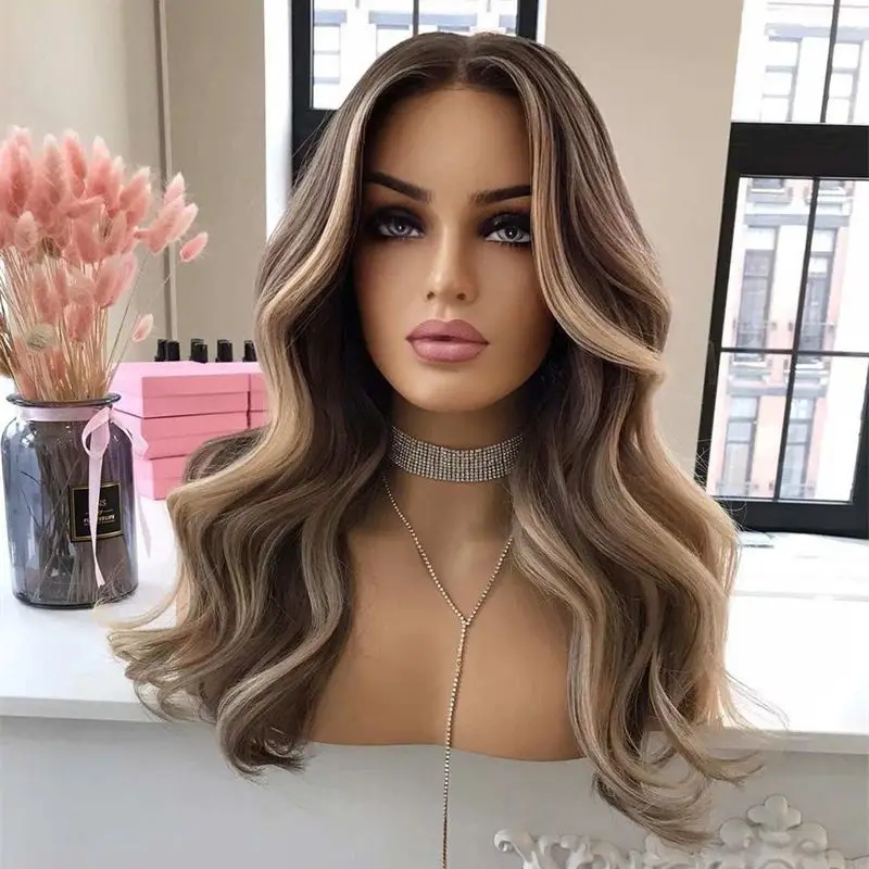 

Темно-пепельно-русый парик спереди, синтетический косплей, бесклеевые женские парики, свободные глубокие волны, предварительно выщипанные волосы, парик высшего класса блондинки