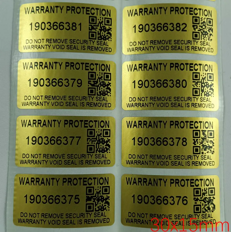 500PCS protection warranty sheet 30mm × 15mm gold safety seal anti-counterfeiting warranty sheet fake decals