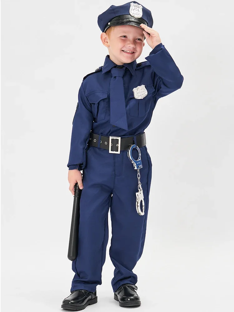 Umorden kids child police officer costume for boys cop policeman uniform full set halloween party role play fantasia cosplay