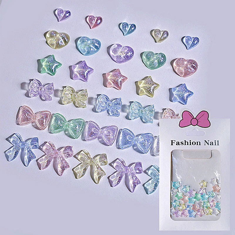 

30PCS Glitter Bow Tie Nail Art Heart Charms Stars Accessories Parts For Manicure Decor Design Nails Decoration Supplies Material