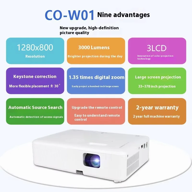 CO-W01 EPSO N High Lumen Outdoor Projector 3000 Lumens WXGA 1.35x Zoom Dedicated for Office and Commercial Use