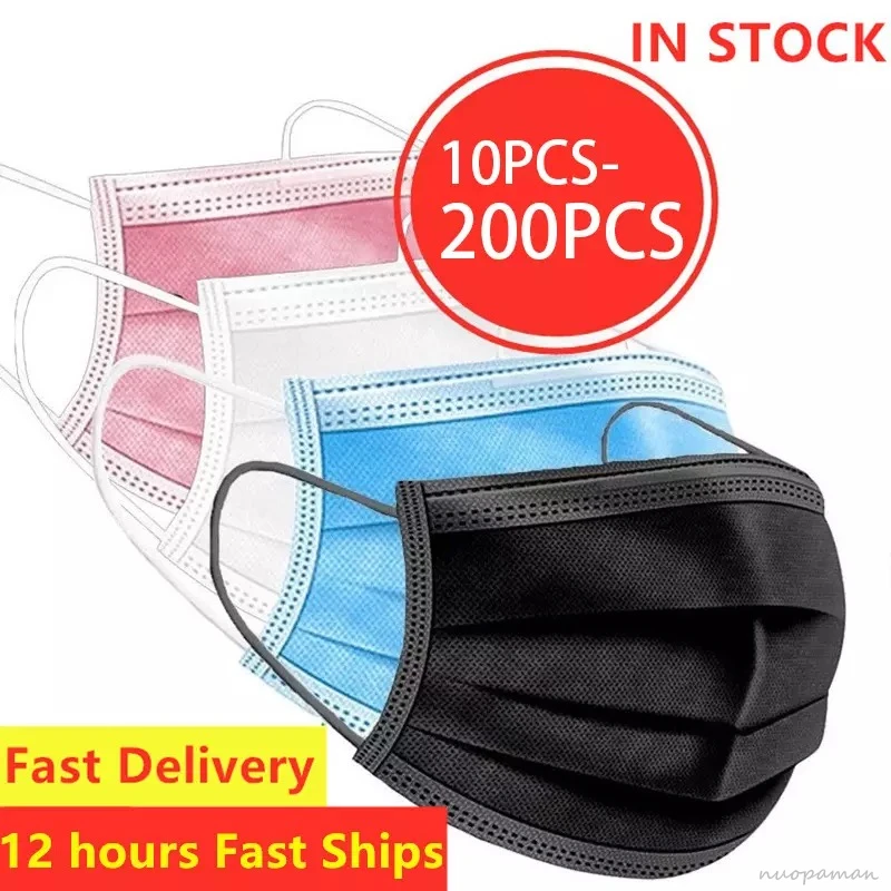 

10/50/100/200pcs Black Disposable Masks Non-Woven Face Masks 3 Layer Meltblown Filter Anti Dust Breathable Adult Mouth Mask Grey