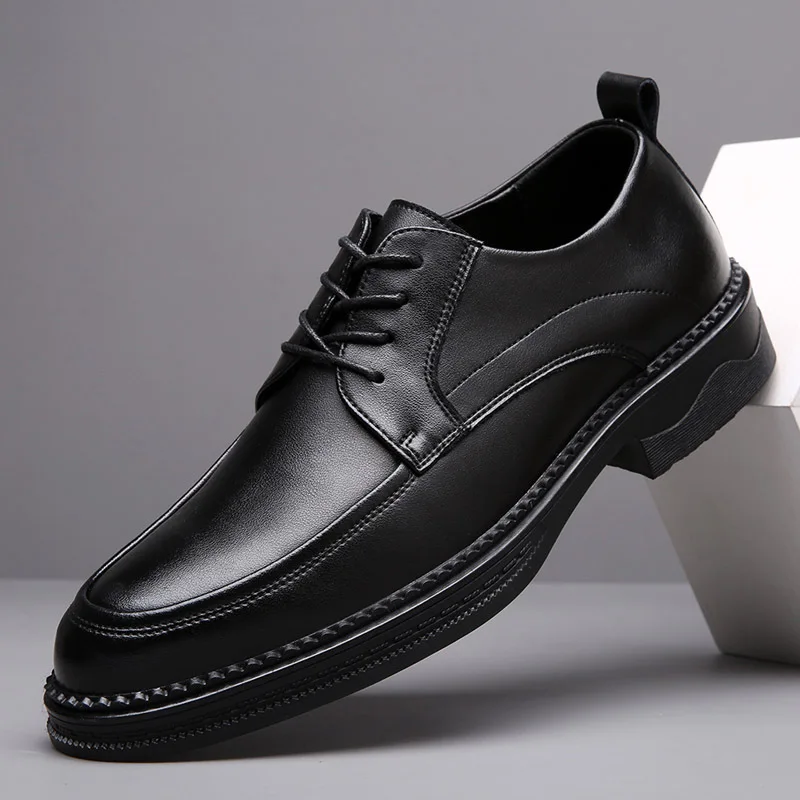 

New Men Leather Business Casual Shoes Fashion Lace-up Derby Shoes Comfortable Dress Shoes