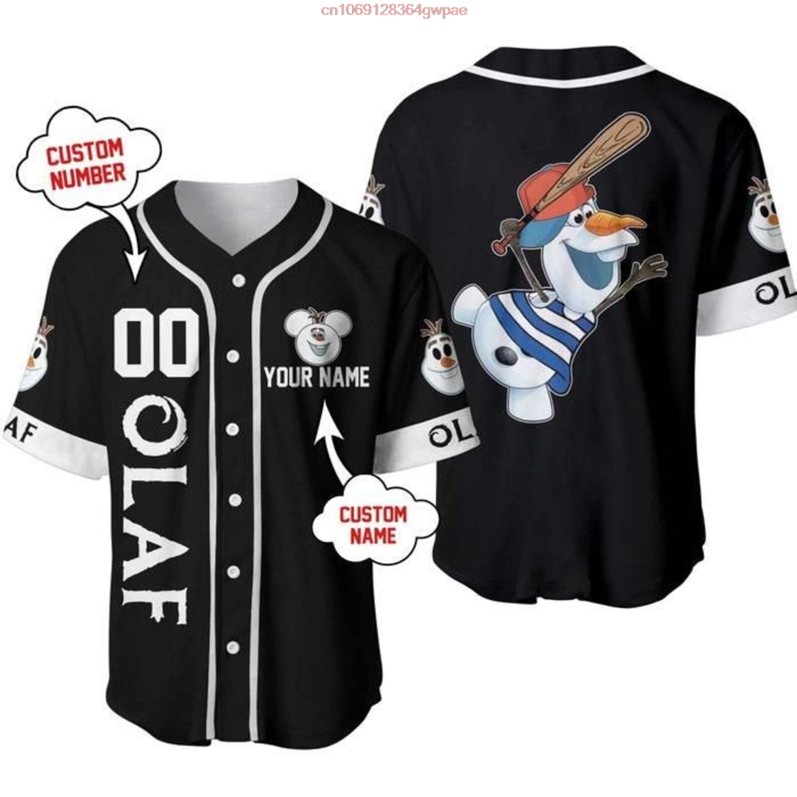 Olaf Frozen Baseball Jersey Men's Women's Short Sleeve Jersey Custom Name Disney Baseball Jersey Casual Sports Baseball Shirt