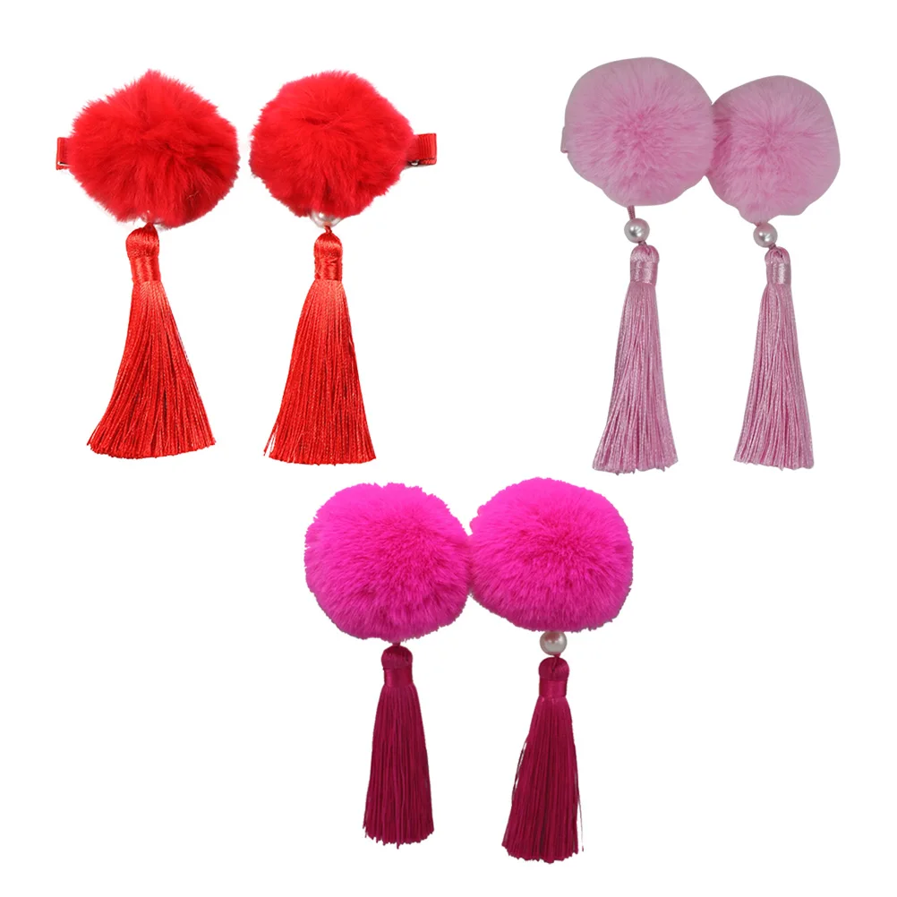 

6 Pcs Hair Clips Tassel Barrettes Hairball Accessories Kids Girls Durable Long Lasting Childrens Day Christmas Gift