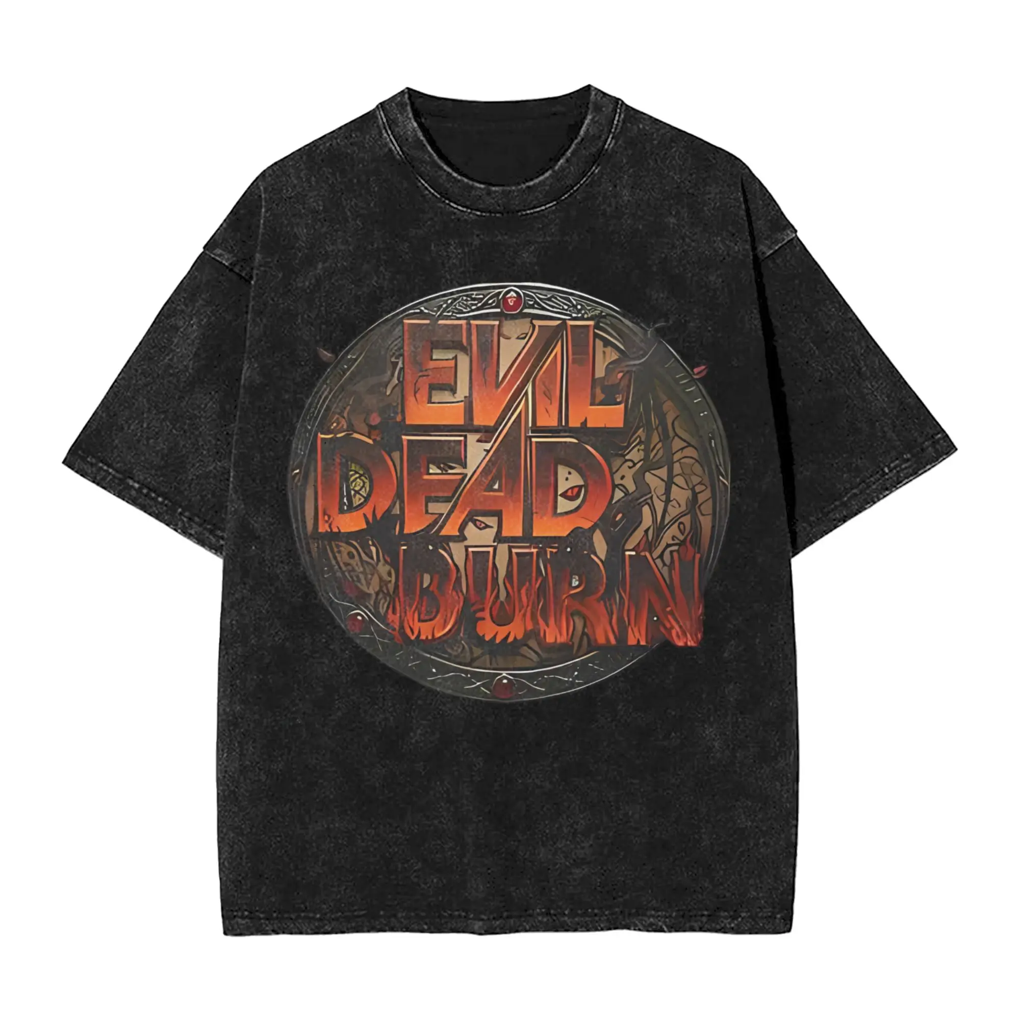 Harajuku Washed Shirts evil dead burn 2026 Outfit Vintage T-Shirts High Street  Streetwear Cotton Printed Tees