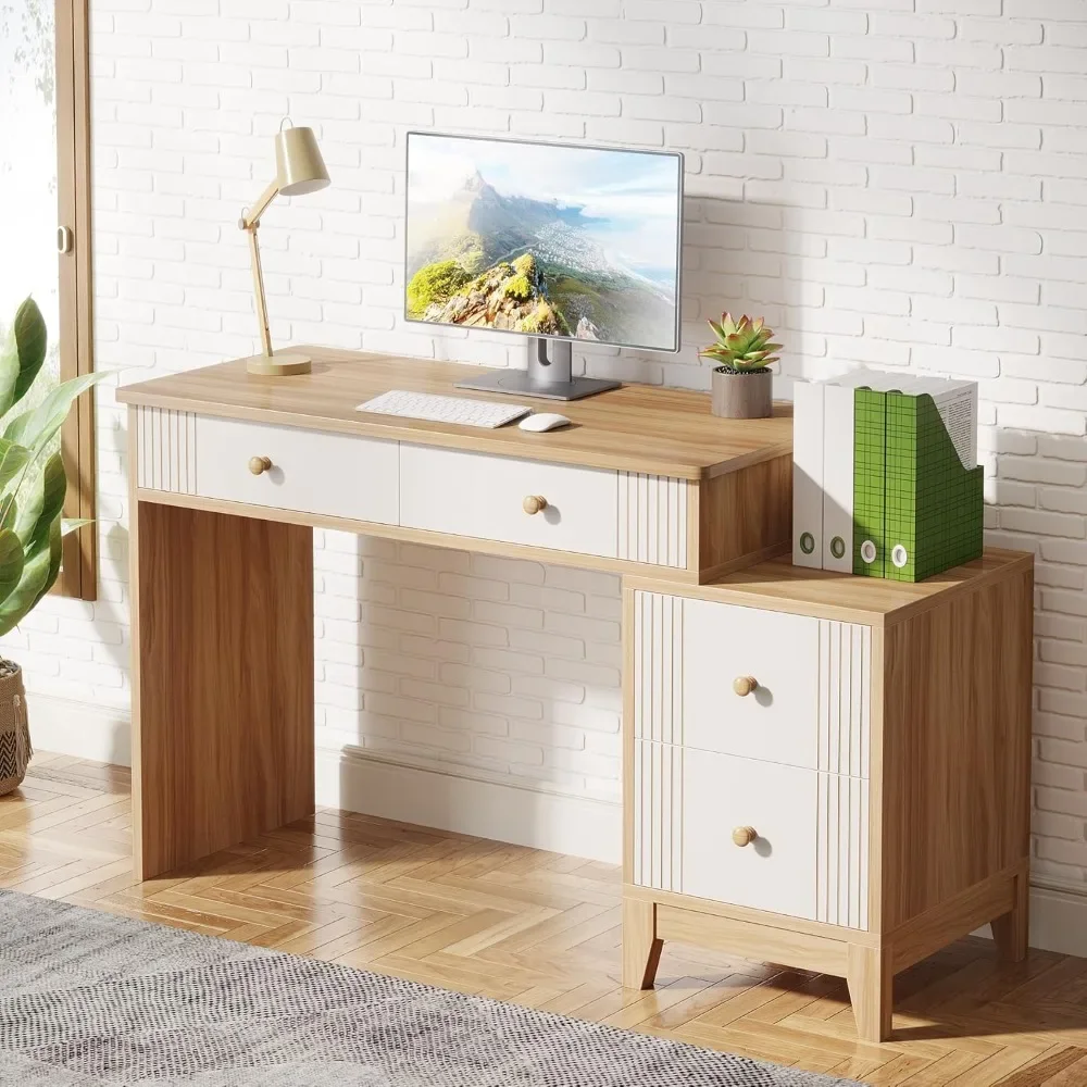 Computer Desk with 4 Drawers, 51-Inch Home Office Desks with Storage, Modern Wooden Executive Desk Study Writing Table