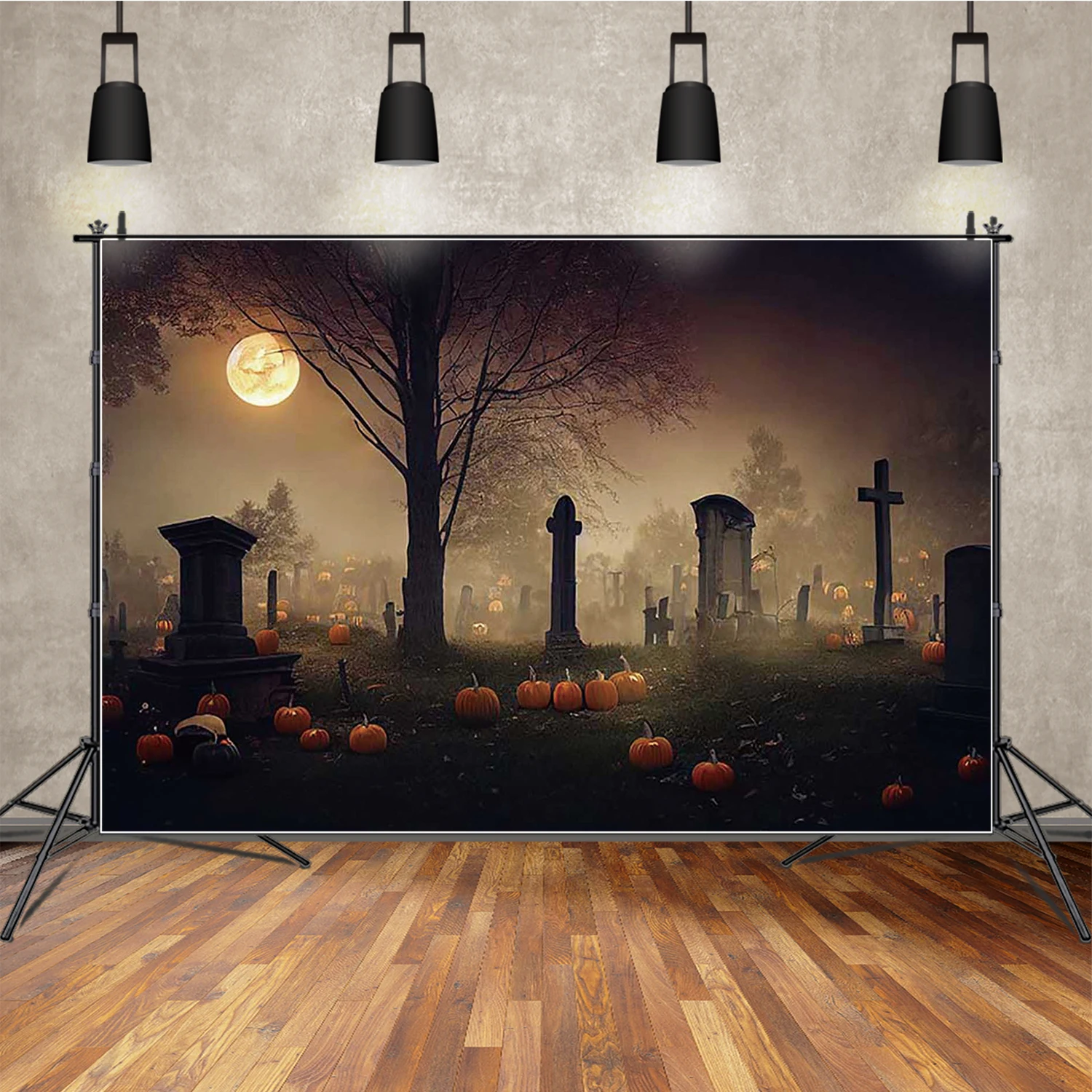 MOON.QG Horror Mansion Halloween Photography Backdrop Lanterns Cemetery Ghost Castles Photo Background Photozone Photo Booth
