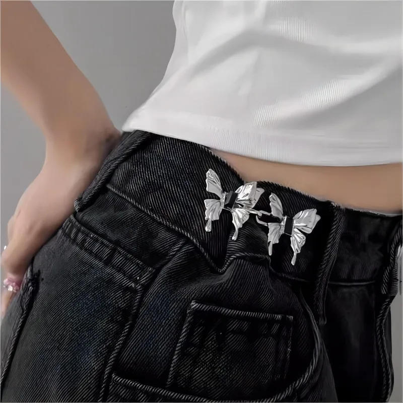 Metal Butterfly Shaped Jeans Waist Tightening Tool Buckle Versatile Detachable Nail Free Seam Easy To Install Belt Buckles