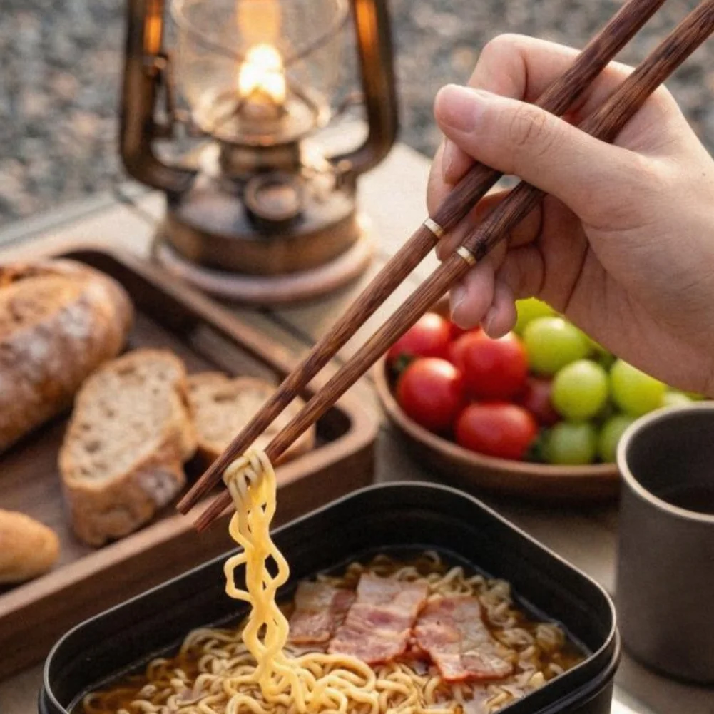 Titanium Cutlery Set Portable Foldable Spoon Fork Chopsticks With Wood Handle For Outdoor Camping Hiking Picnic Tableware view 6