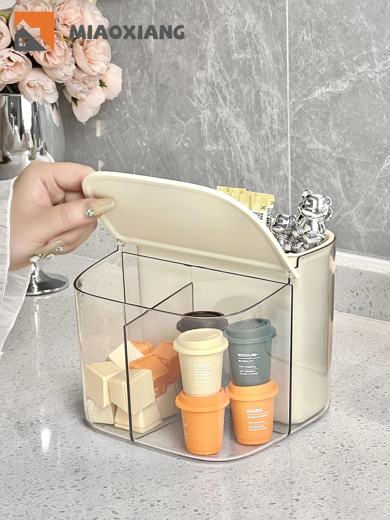 Desktop Storage Tool Coffee Storage Box Office Bar Counter Partition Shelf Transparent Dustproof Storage Box Capsule Holder