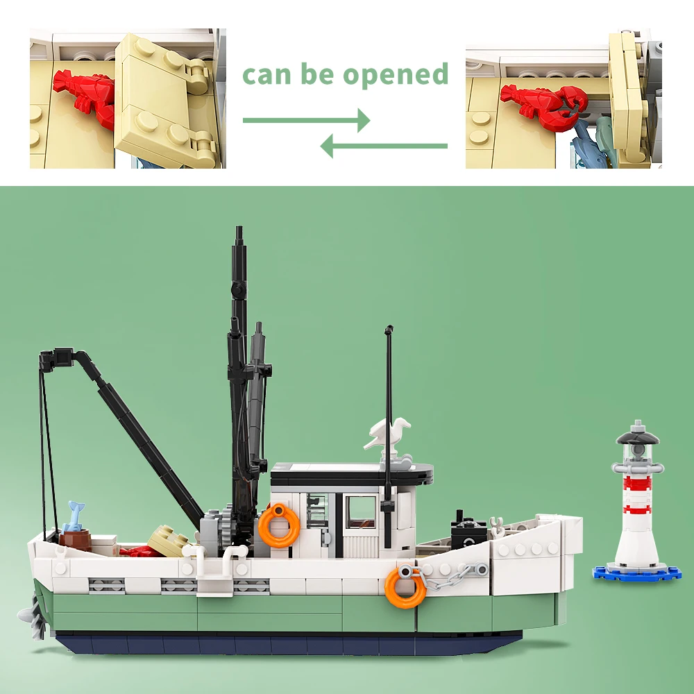 MOC Nautical Model Modern Shrimp Boat Ornament Small Particle Assembly Building Block Set Toys For Gift Collect