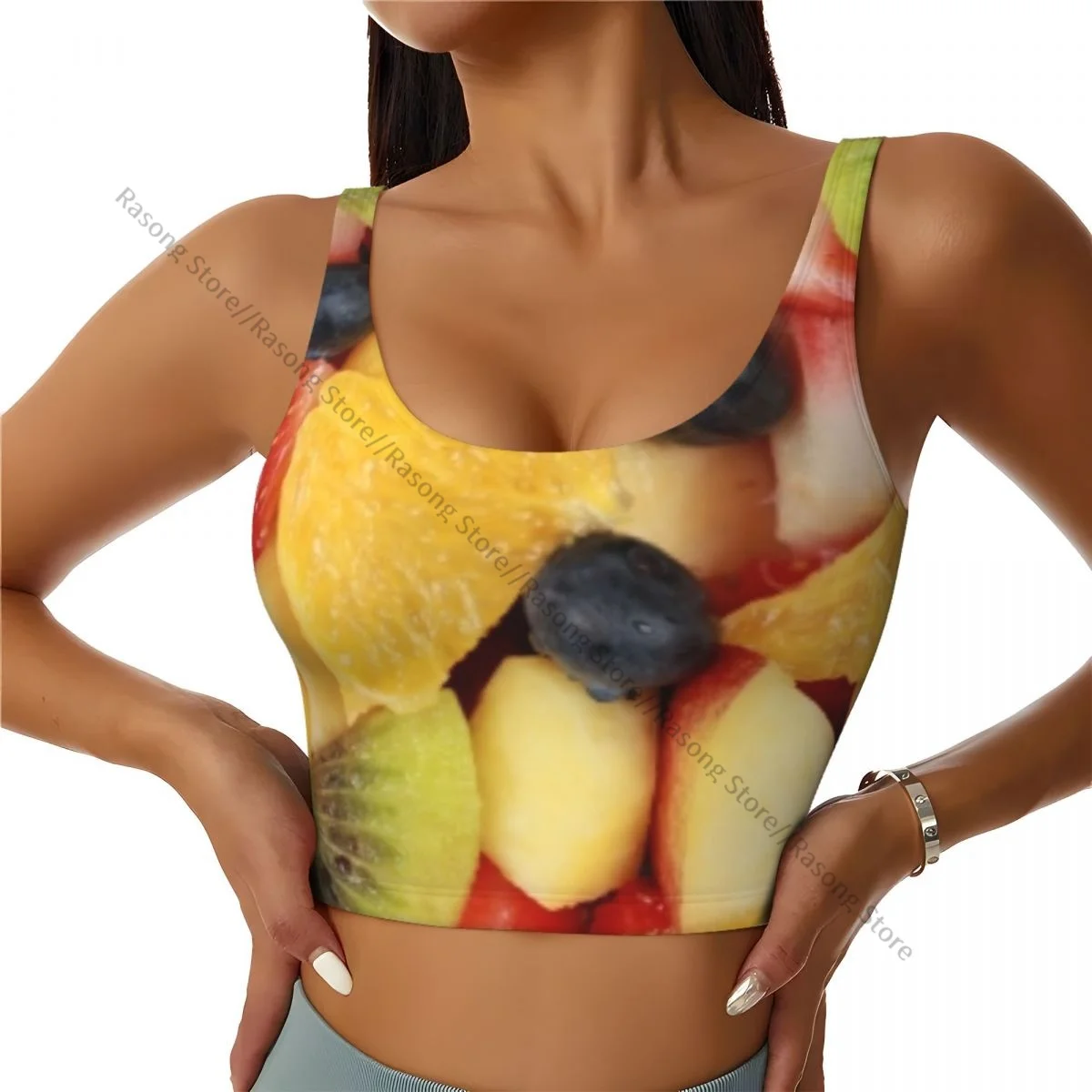 Yoga Vest Women Gym Sports Crop Tops Fruit Salad With Strawberries Kiwi Blueberry Streetwear Workout Breathable Tank Top Female