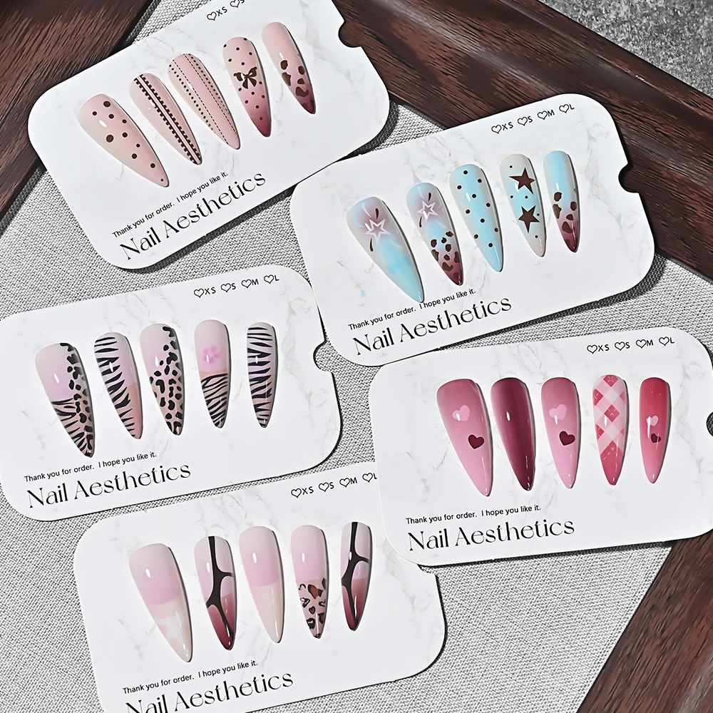 120 Stück vorgefertigte Kunstnägel mit Leopardenmuster, lange Stiletto-Form, weiche Gel-Press-On-Nägel mit gemischten Mustern, Y2K, süße, coole künstliche Nägel – Detail 3