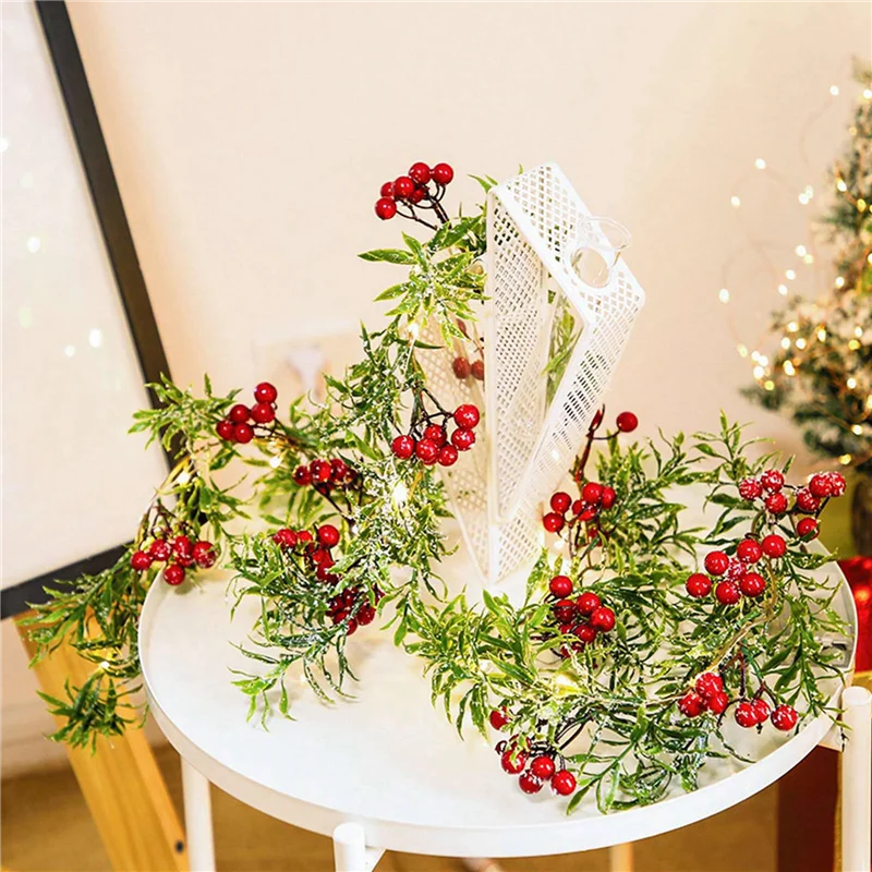 

Y17A 3X 2 Meter 20 Led String Light Christmas Pine Leaves Berry Light LED Copper Wire Fairy Garland Patio Decorate Lamp