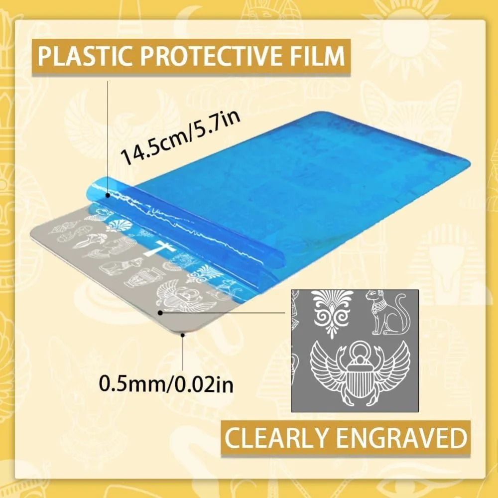 2pcs Egyptian Elements Nail Stamping Plates Cats Snakes Nails Art Stencils Pharaoh Manicure Art Templates Mysterious Style Nail