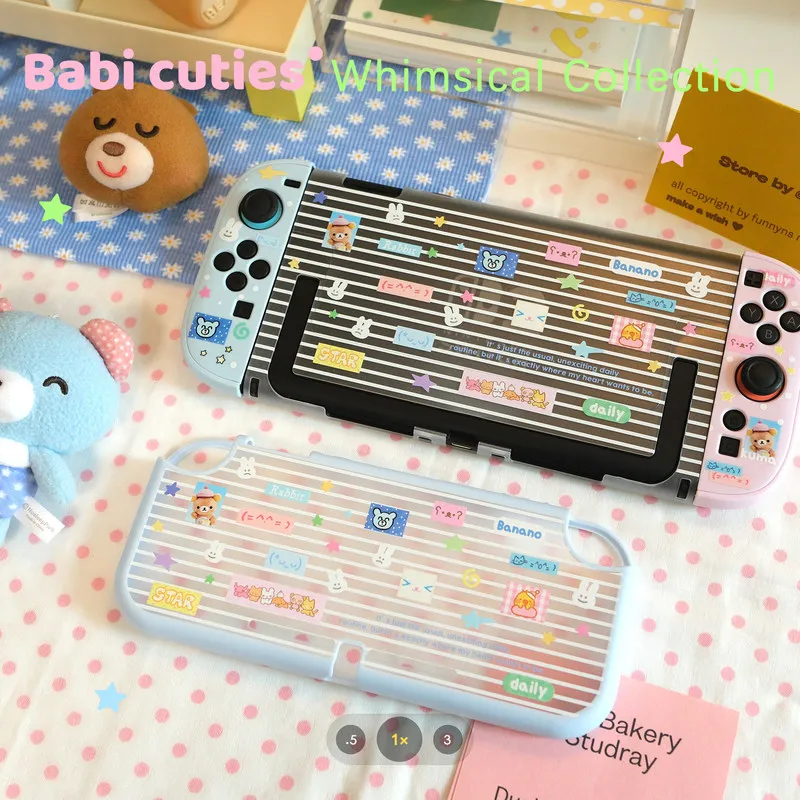 Cute Emoji Striped Design Switch 2 Protective Shell Ins Style Girl Custom Oled Ns Lite Protective Shell Anime Game Peripheral
