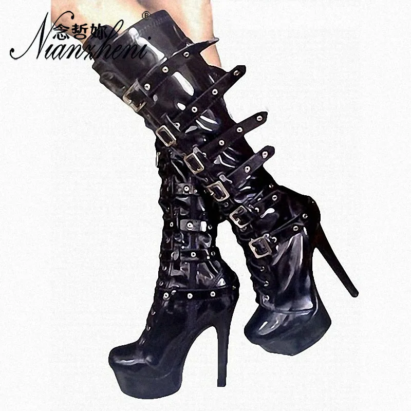 

15CM Stiletto Heeled Thigh High Boots 6 Inch Lace-Up Stripper Buckle Sexy Fetish Punk Gothic Shoes for Women