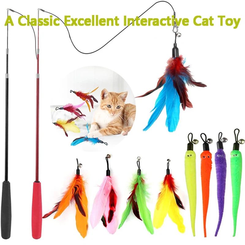 

11Pcs Replacement Cat Feather Toy Set Cat Teaser Wand Toy for Kitten Cat Interactive Training Playing Stick Toy Cat Supplies