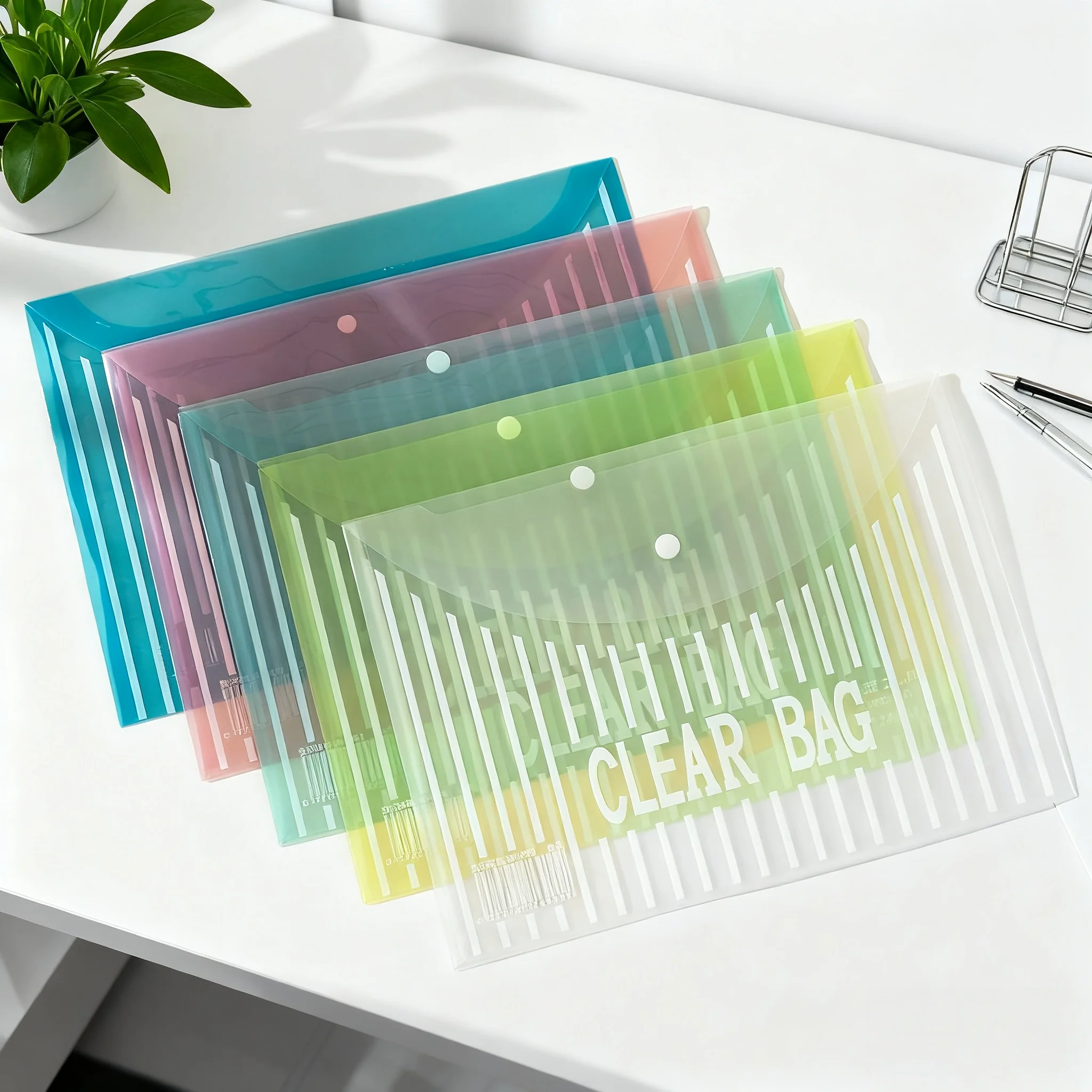 

5 упаковок высококачественных сумок для документов, прозрачных утолщенных сумок на кнопках, пакетов для файлов большой емкости для хранения тестовых документов и офисных принадлежностей.