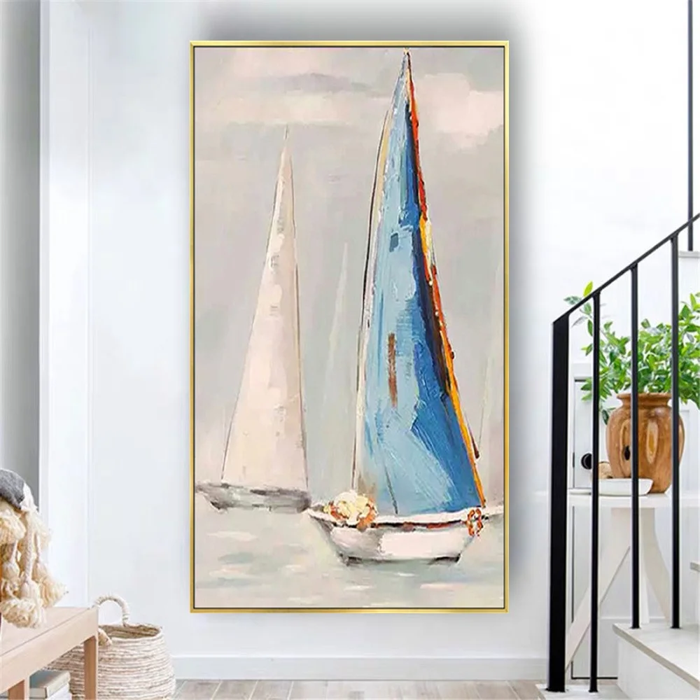 

100% Hand-Painted Sea Boat Oil Painting High Quality Wall Pictures On Canvas Art Modern Drawing Decor Living Room Mural Artwork