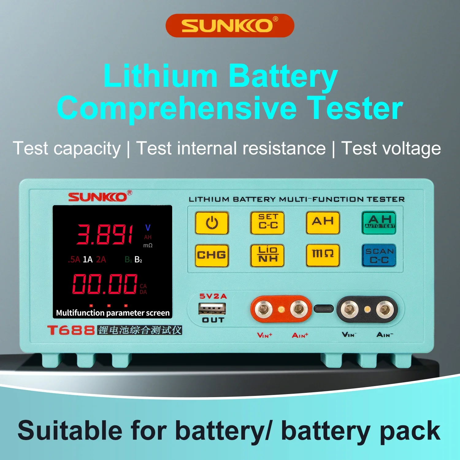 Battery Tester SUNKKO T688 48v 60v 67v 18650 Lithium Battery Pack Battery Capacity Discharge Tester Internal Resistance Tester