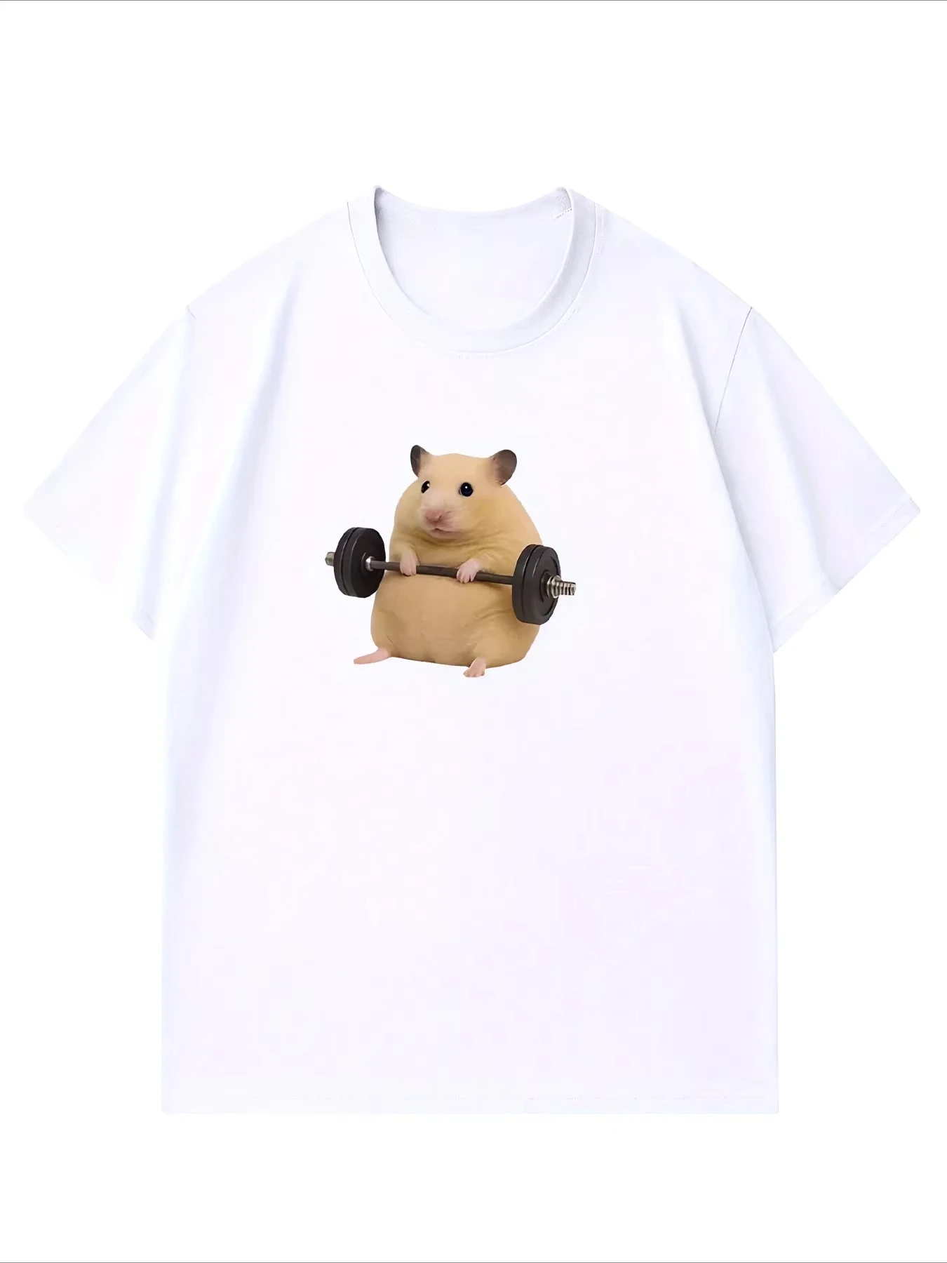 

Plus Size Light Green Hamster Lifting Weights Printed T-shirts Summer High Quality Short Sleeved Casual Sports Pullover Tops
