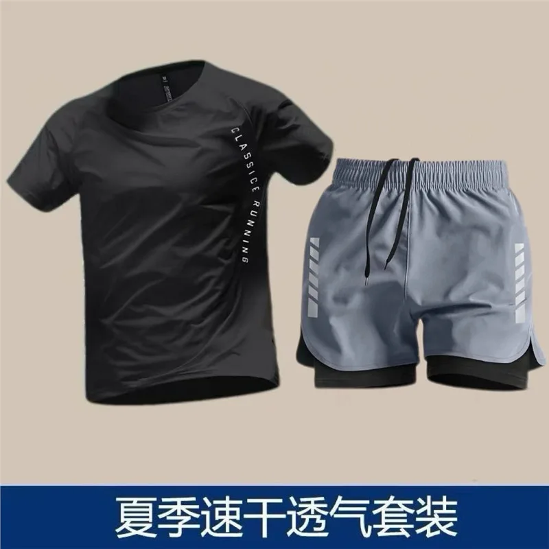Running Set: Professional Marathon Summer Short-Sleeve Shirt and Shorts—Quick-Dry Training and Fitness Apparel