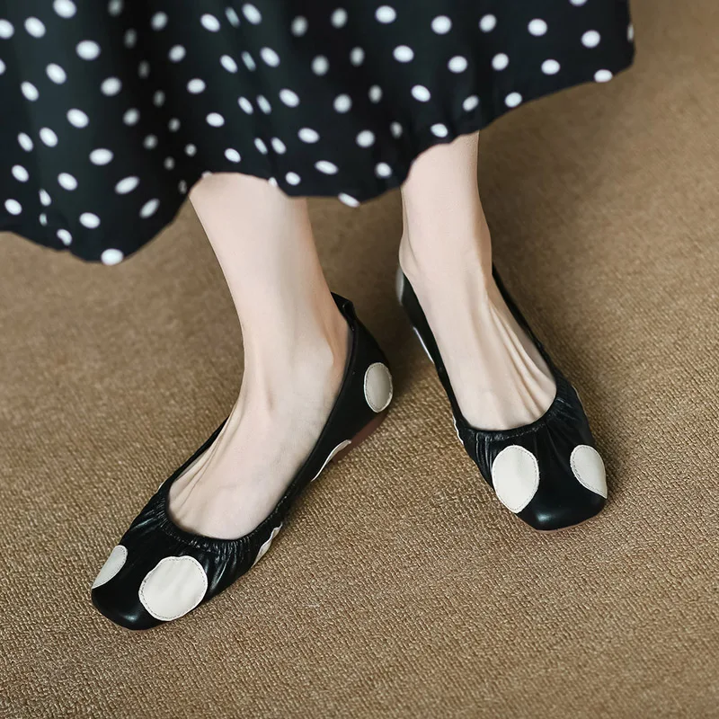 Phoentin polka dot klasyczne eleganckie buty biurowe damskie plisowane czółenka na niskim obcasie buty z prawdziwej skóry FT2958